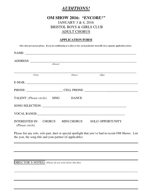 Adult Chorus application